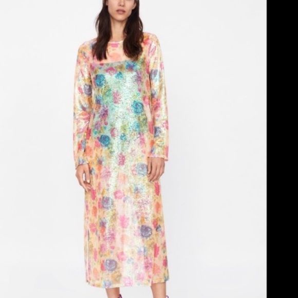 zara floral sequin dress